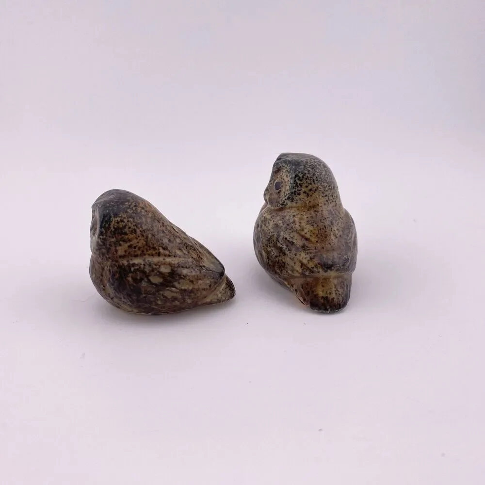 2 Vintage Adorable Miniature Owl Figurines Brown Earthtones 1